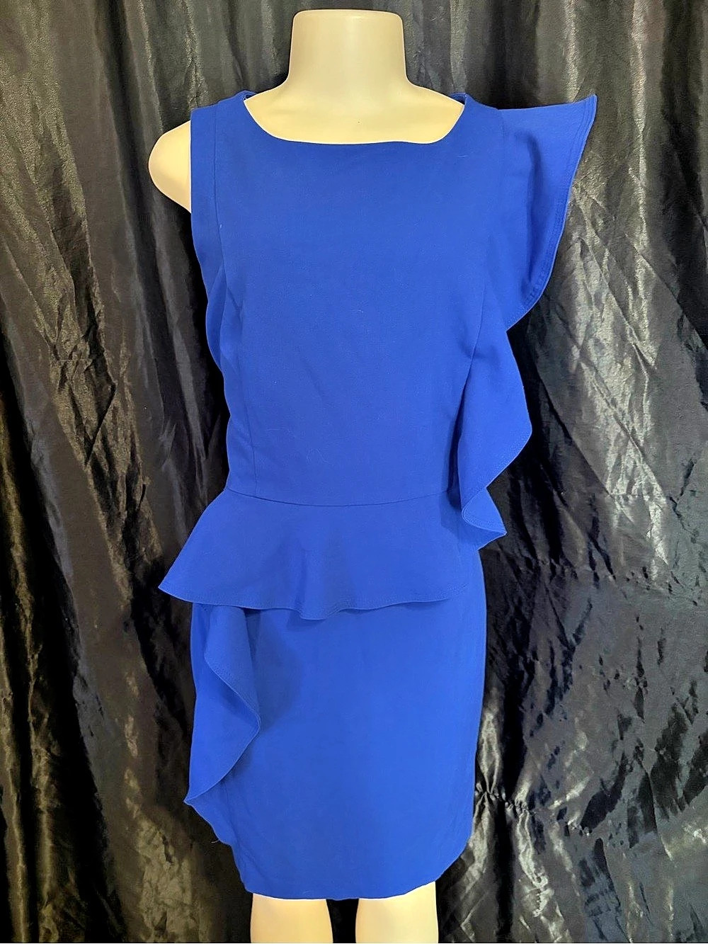 Calvin Klein Royal Blue Ruffle Side Peplum Sheath Dress